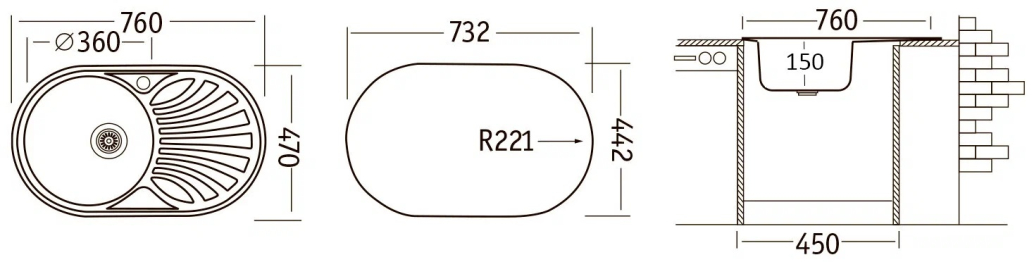 Мойка Юкинокс Фаворит FAL760.470-GT6K 2L, сифон S710