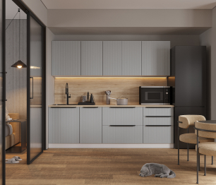 Кухонный гарнитур Регина Белый/МДФ Джаз Светло-серый 2,45 м