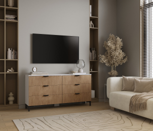 Комод Тренд СБ-3442 6 ящиков Белый Альпийский/МДФ Джаз Акация светлая