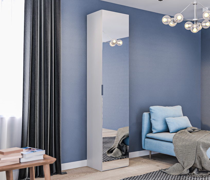 Шкафы пеналы, Шкаф-пенал Милан СБ-3255 Серый с зеркальным фасадом