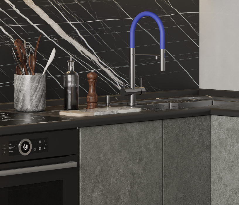 Кухонные гарнитуры, Кухонный гарнитур Регина Белый/МДФ Бетон серый 2,5х2 м