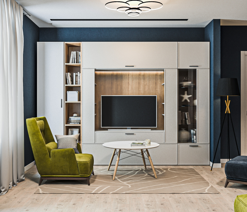 Стенки для гостиной, Гостиная (стенка) Милан Серый, Дуб Гамильтон/МДФ Светло серый