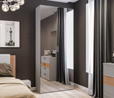 Мебель в современном стиле, Шкаф 2 дверный Милан СБ-3257 Серый с зеркальным фасадом