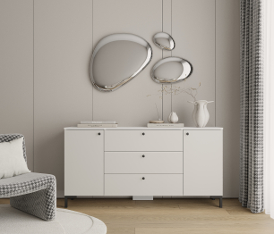 Комод Тренд СБ-3443 3 ящика, 2 двери Белый/Белла Серый Перламутровый