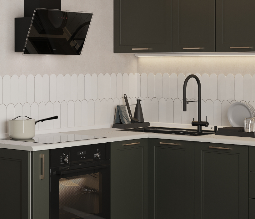 Кухонные гарнитуры, Кухонный гарнитур Регина Белый/MODERN Олива 1,95х1,75 м