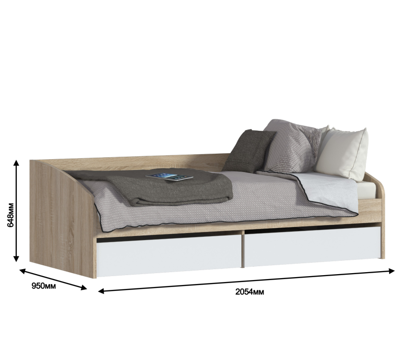 Кровати 90 см, Кровать Мамбо СБ-2372 дуб сонома/белый с матрасом Эко4 90х200