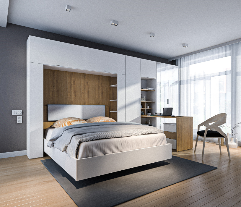 Спальные гарнитуры, Мальта Спальня кровать с подъемным механизмом, рабочий стол
