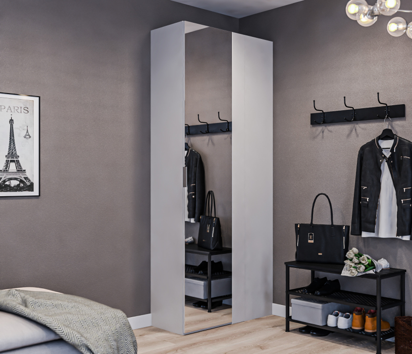 Шкафы распашные, Шкаф приставной Милан СБ-3258 Серый с зеркальным фасадом