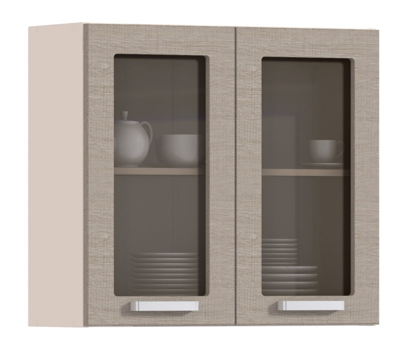 , Полка с 2-мя витринами Регина Песочный Дуб Сантана Светлый  800