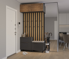 Прихожие, Прихожая Тренд с антресолью и рейками Диамант серый/МДФ Джаз Акация светлая