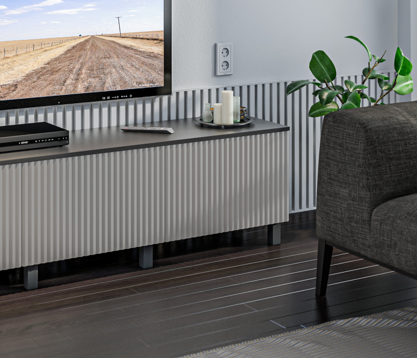 Стенки для гостиной, Гостиная (стенка) 2 Тренд на ножках Диамант серый / МДФ Джаз Светло-серый