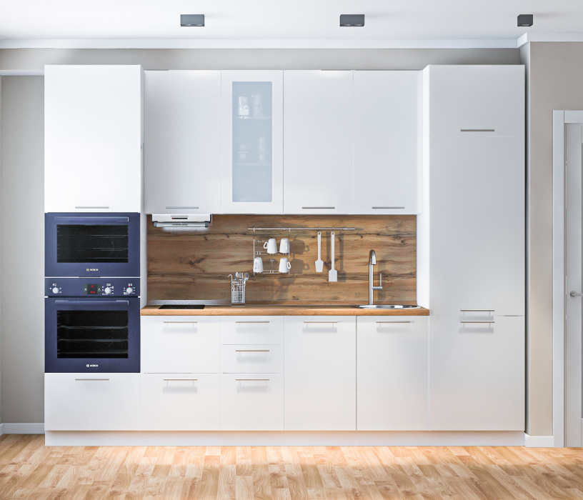 Кухонные гарнитуры, Кухонный гарнитур Регина Белый/Анна МДФ Белый глянец 3 м