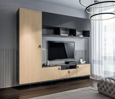 Стенки для гостиной, Гостиная (стенка) Тренд Диамант серый / ЛДСП Белла Диамант серый, Дуб Винченца